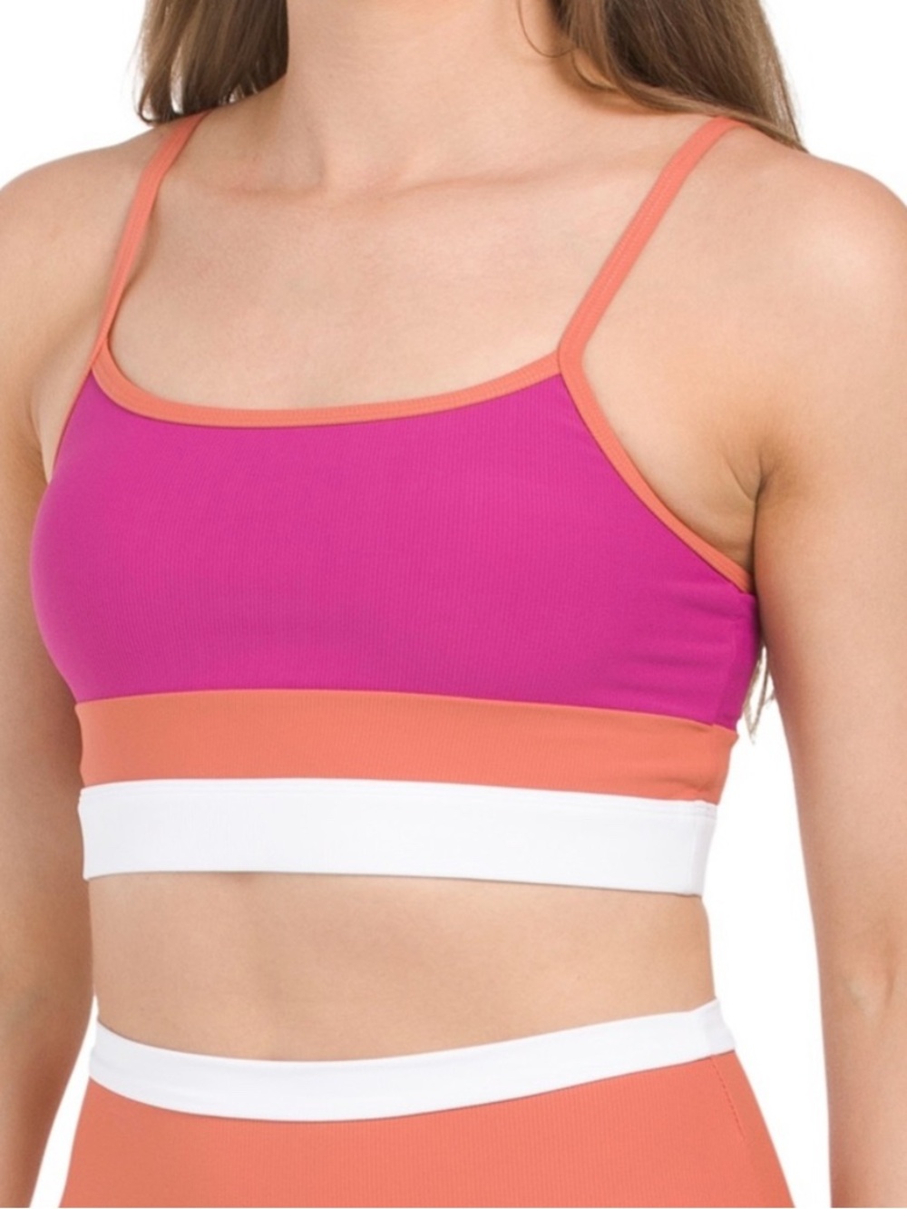 WILO The Label Ribbed Pink Orange Colorblock Strappy Sports Bralette Small